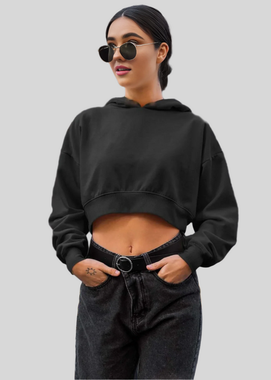 Croptop Hoodie - Jett Black