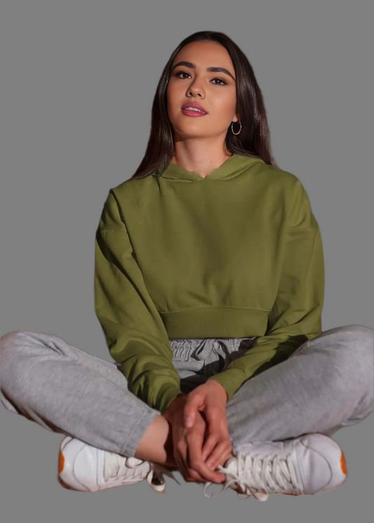Croptop Hoodie - Olive Green